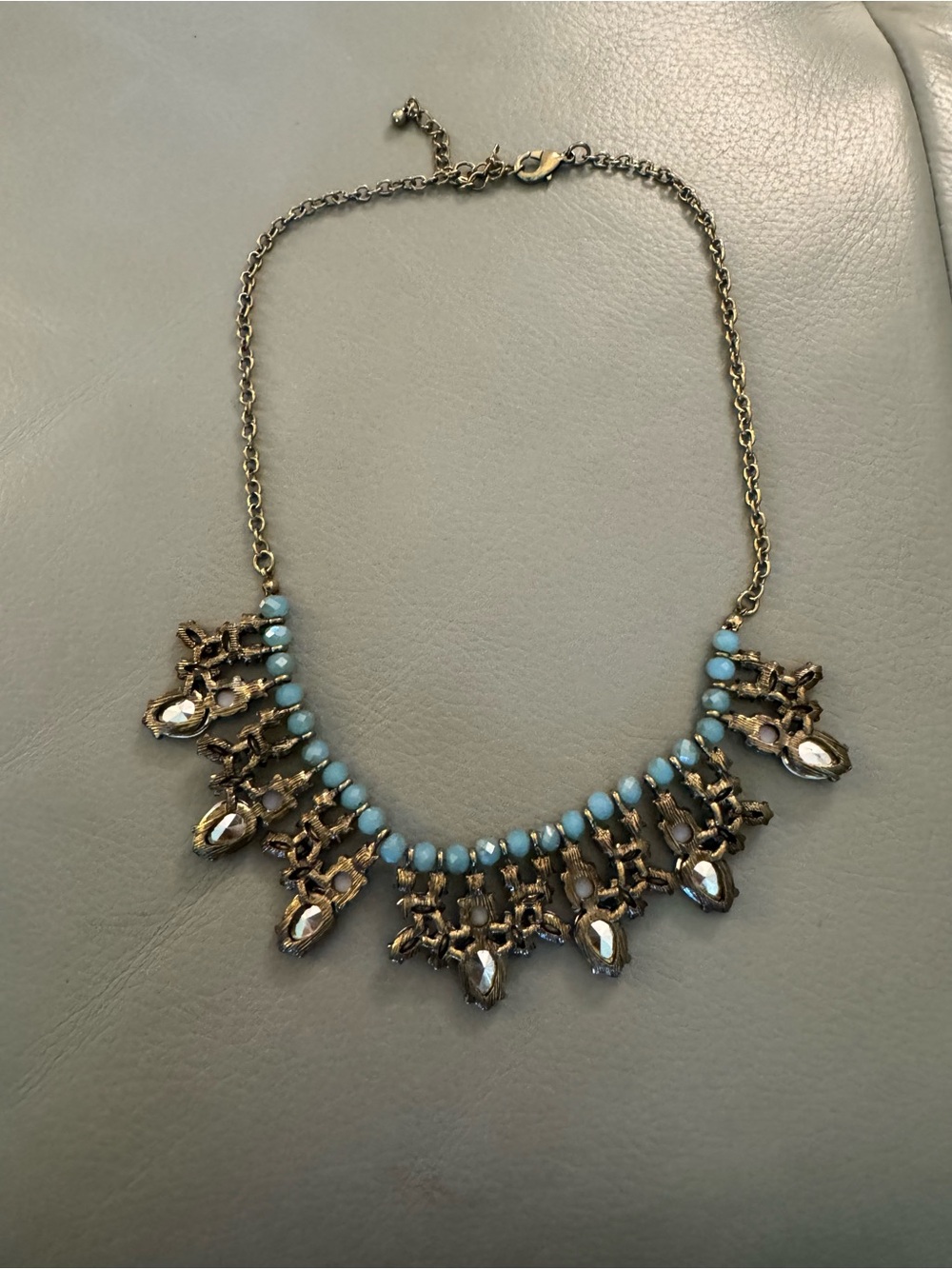Iridescent Statement Teardrop Bib Crystal Rhinestone Necklace, Blue - Picture 4 of 4